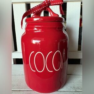 Rae Dunn Red Cocoa Canister with Ribbon